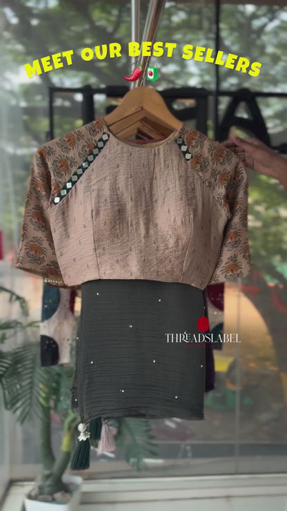 Peach soft tissue saree with embroidery blouse