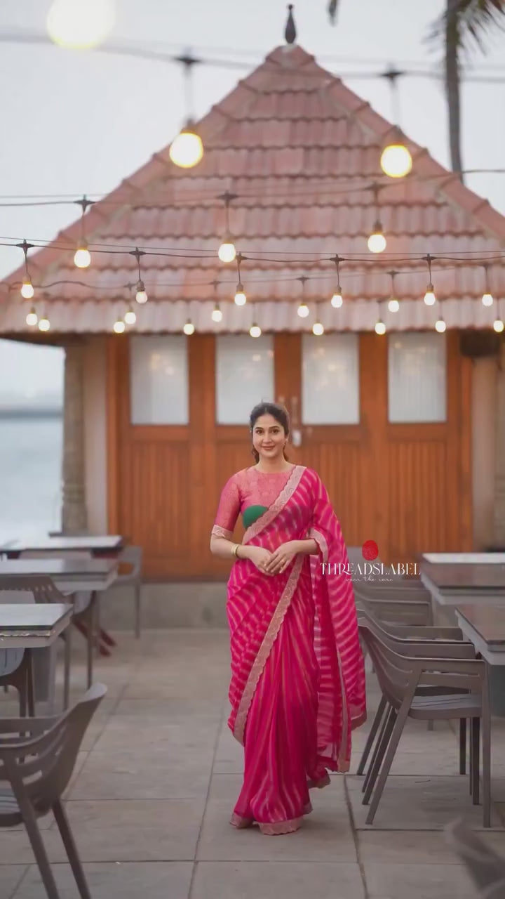 Pink organza silk saree with banarasi blouse