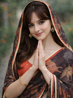 Black cow kota saree with paisley hand work blouse