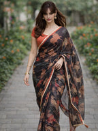 Black cow kota saree with paisley hand work blouse
