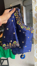 Midnight blue silk embroidery hand worked blouse - Threads