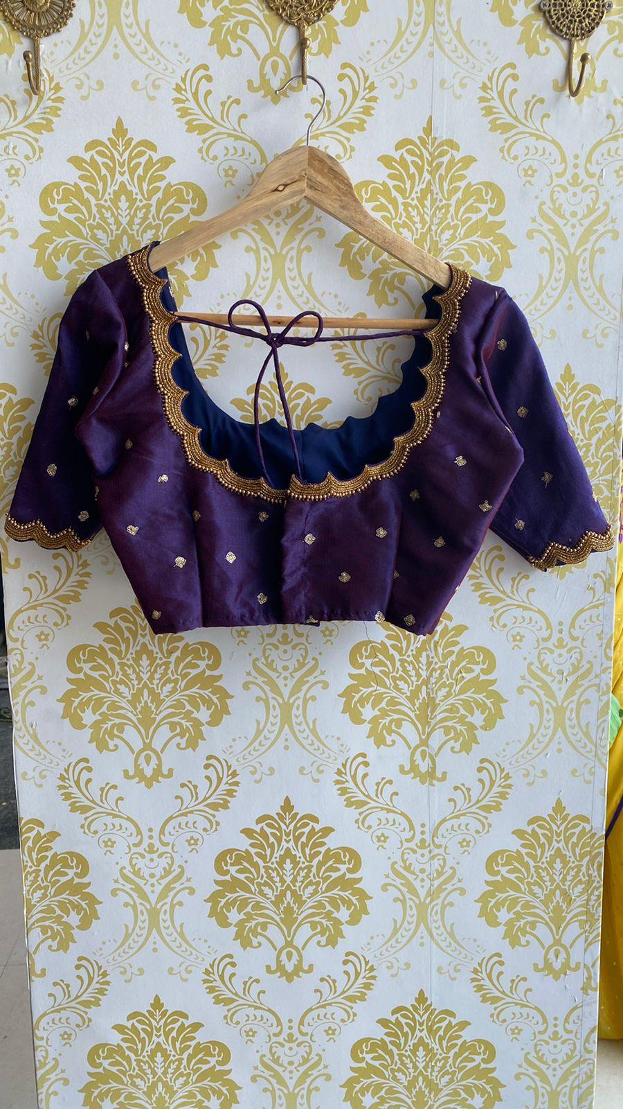 Purple Silk embroidery hand worked blouse - Threads