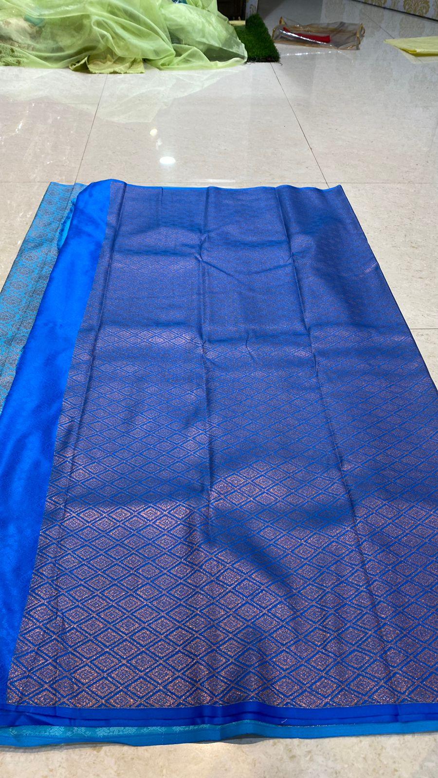 Western blue soft silk saree with blouse - Threads