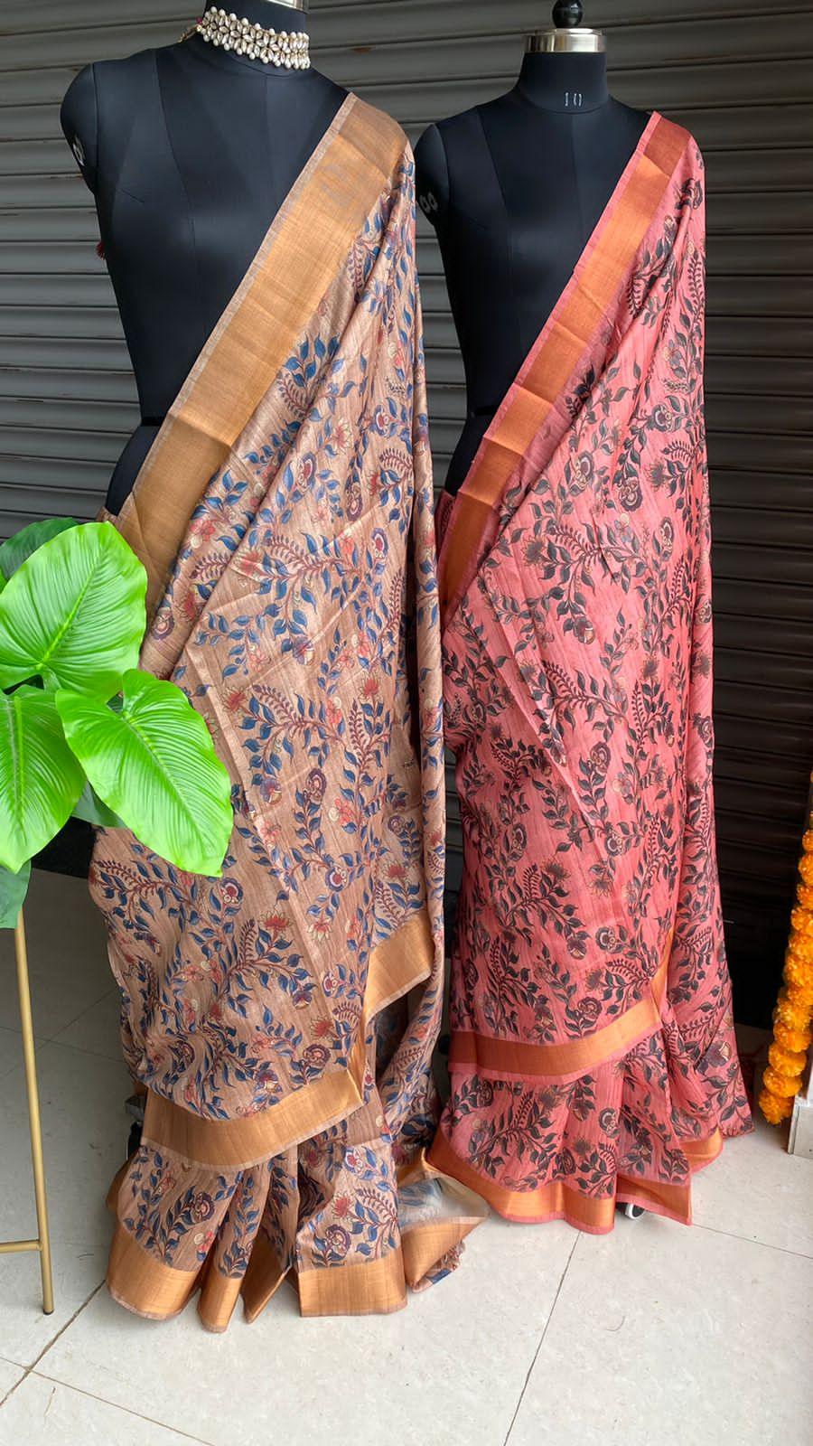 Pink khadi kalamkari silk saree with blouse - Threads