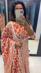 Pure cotton floral embroidery 3 piece Kurti set - Threads