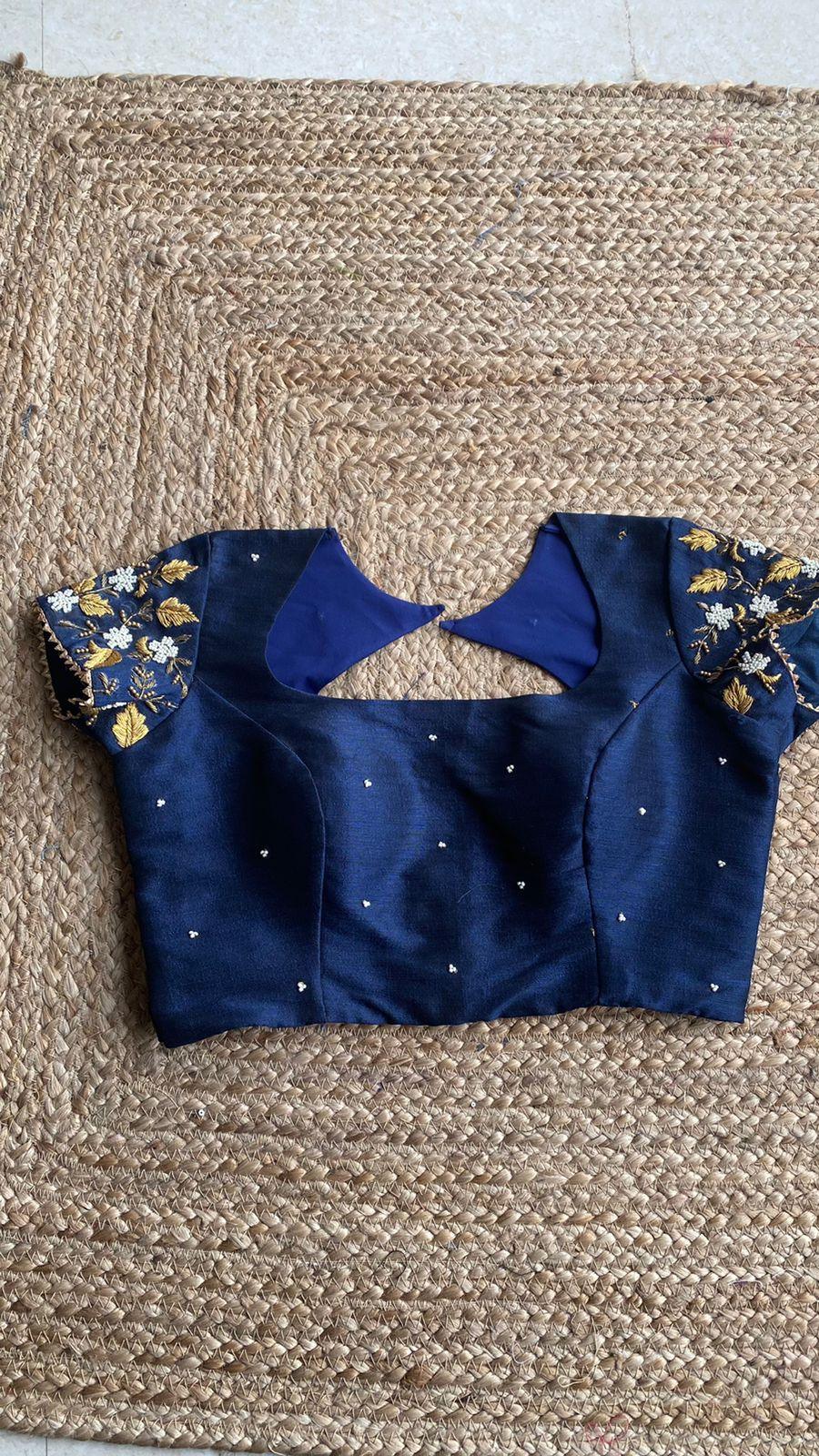 Midblue silk embroidery hand worked blouse - Threads