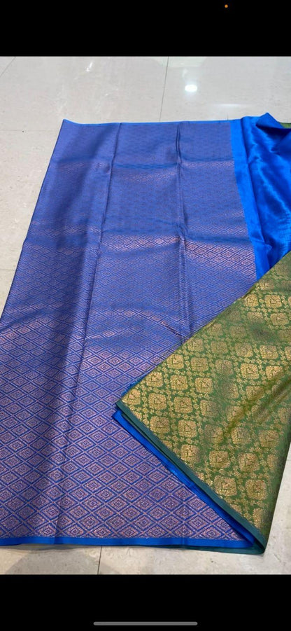 Western green soft silk saree with blouse - Threads