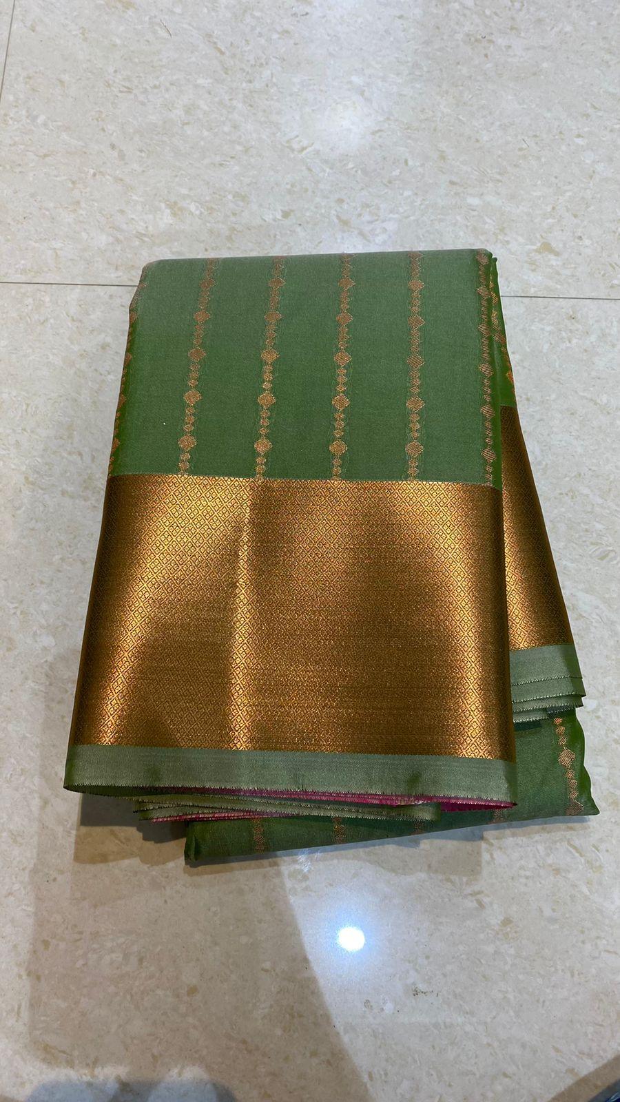 Green and orange silk saree with blouse - Threads