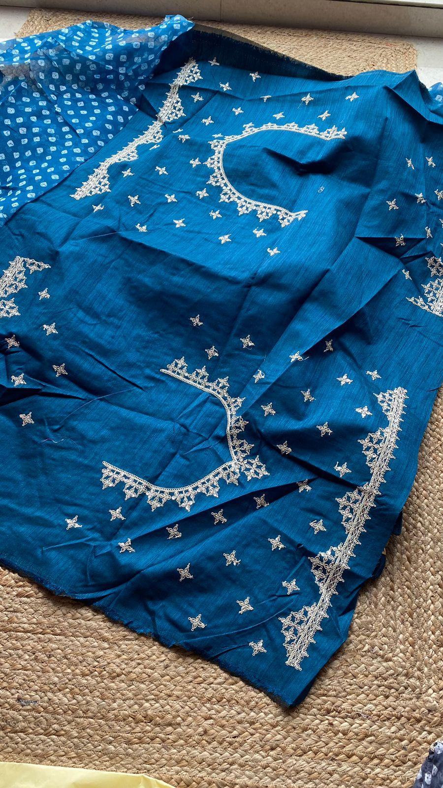 Blue Organza saree with heavy embroidery blouse - Threads