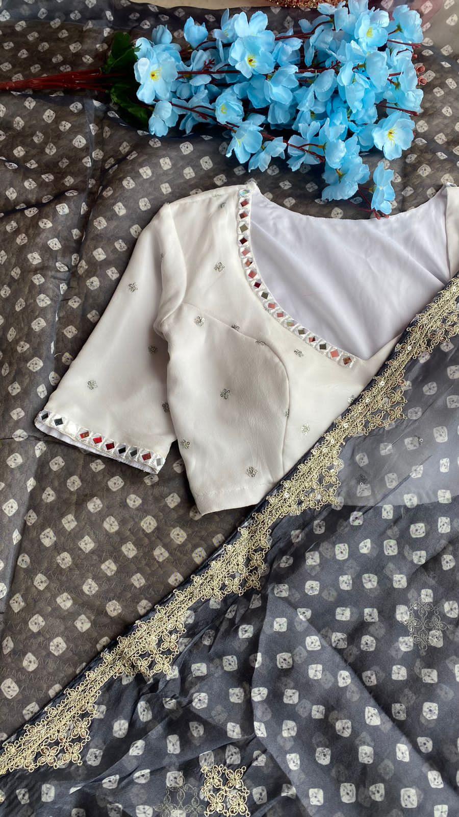 White Mirror hand embroidery worked blouse - Threads