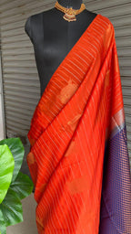 Orange and Purple Silk saree with blouse - Threads