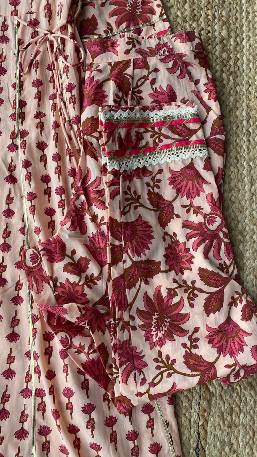 Pure cotton floral embroidery 3 piece Kurti set - Threads