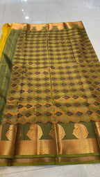 Yellow and green silk saree with blouse - Threads