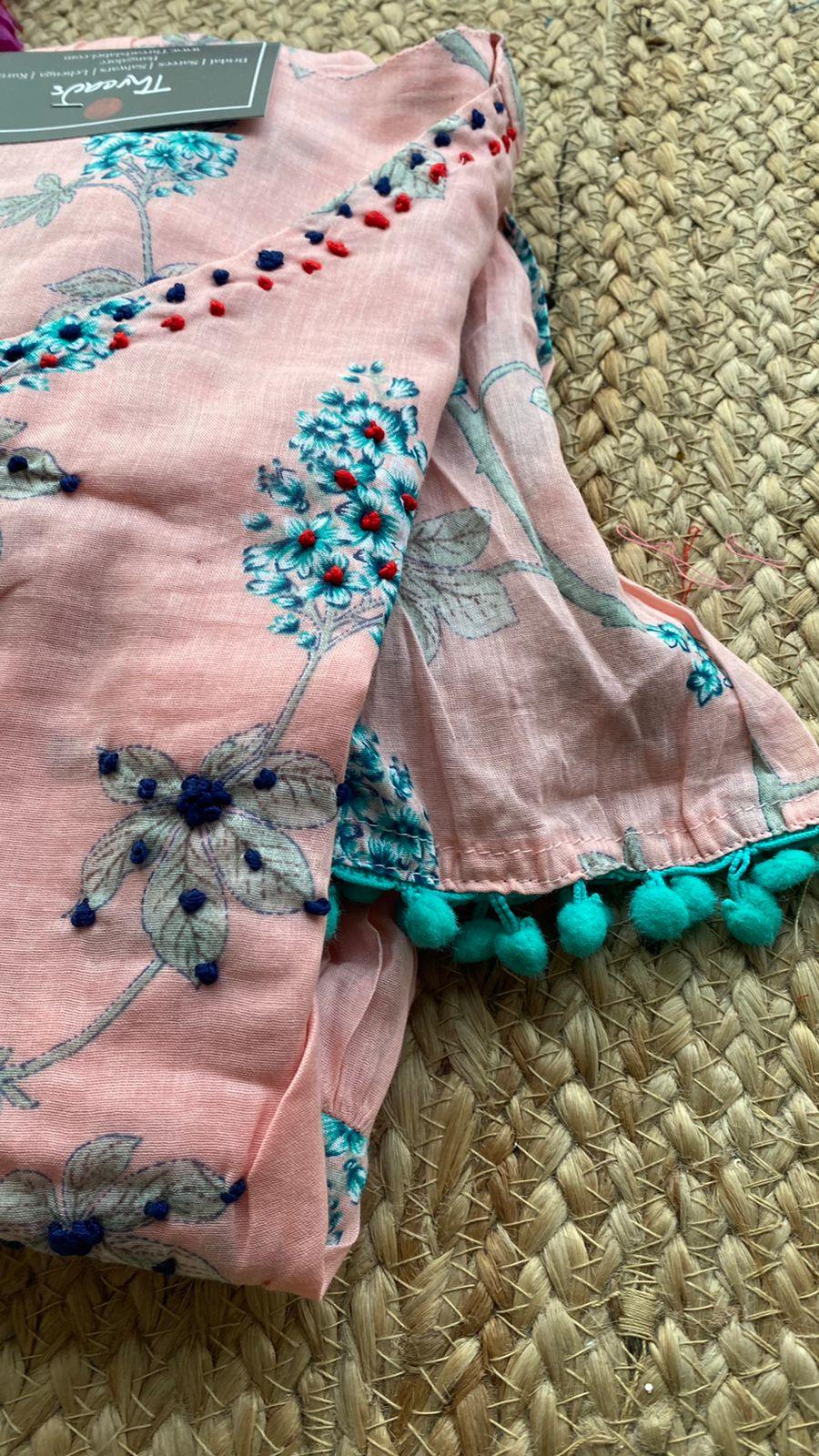 Peach floral Cotton printed short kurti top - Threads