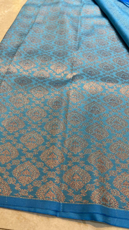 Western blue soft silk saree with blouse - Threads