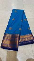 Sea blue silk saree with blouse - Threads