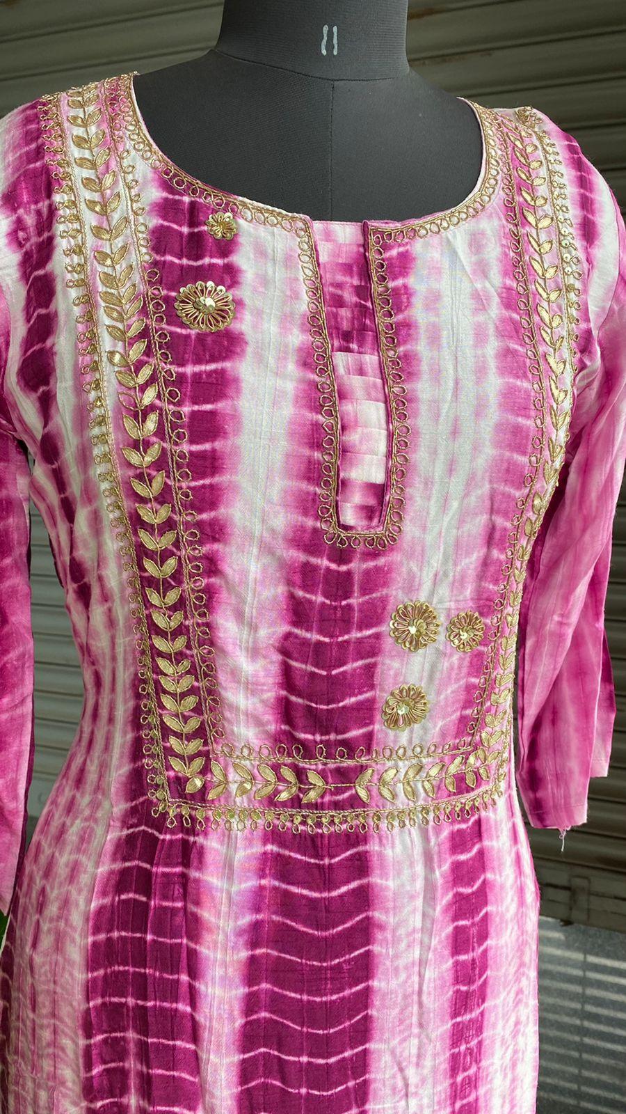 Pink and white pure shibori embroidery kurti top - Threads