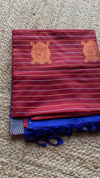 Maroon and Blue Silk saree with blouse - Threads