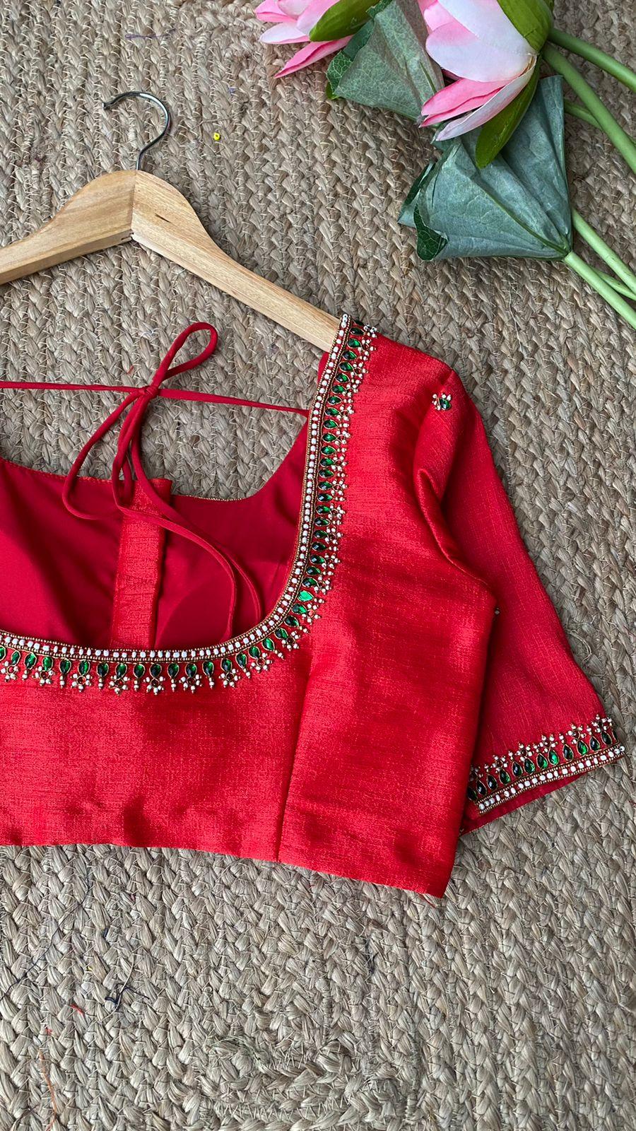 Red silk heavy hand worked blouse - Threads