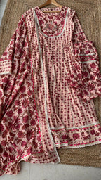 Pure cotton floral embroidery 3 piece Kurti set - Threads