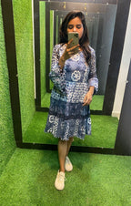 White and grey Cotton printed embroidery short kurti top - Threads