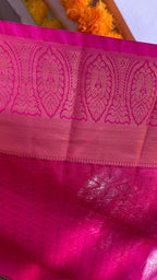 Banarasi  green and pink silk saree with blouse