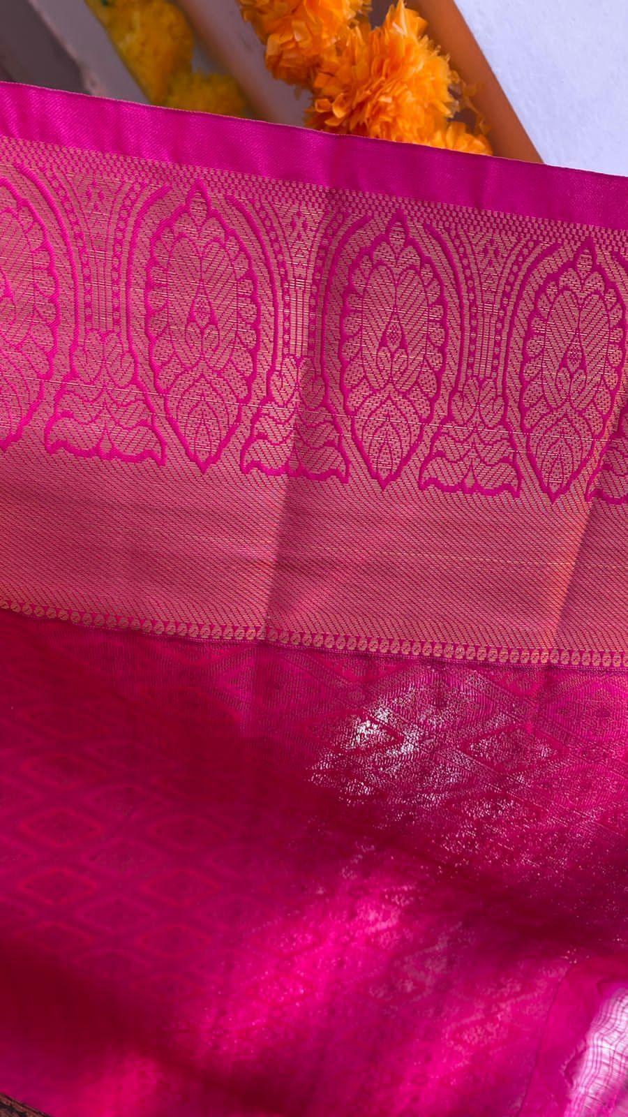 Banarasi  green and pink silk saree with blouse