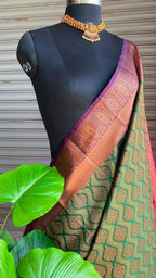 Banarasi  green and pink silk saree with blouse