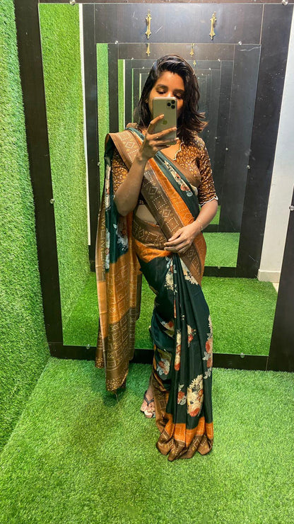 Soft tusser silk saree with hand worked blouse - Threads