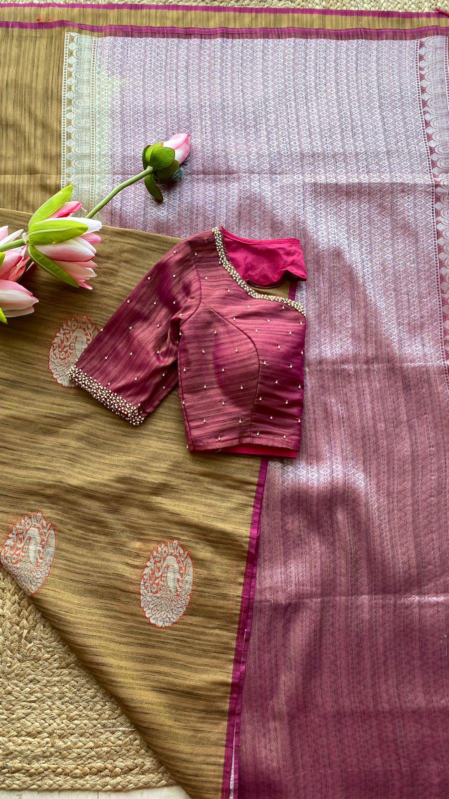 Pushpa khadi cotton saree with blouse