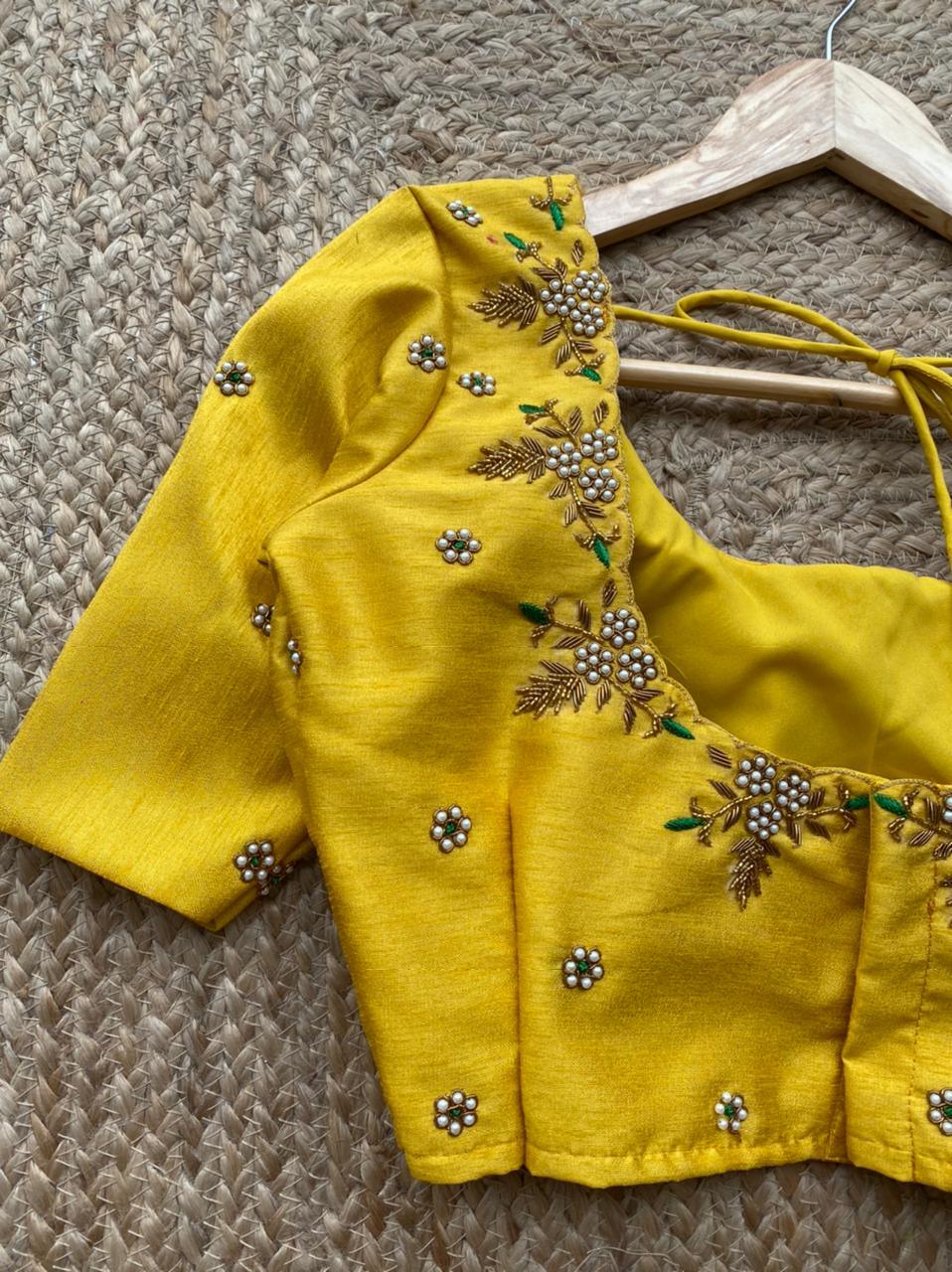 Yellow silk hand worked blouse – Threads