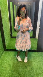 Peach floral Cotton printed short kurti top - Threads