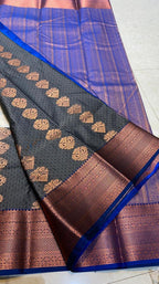 Dual shaded grey and blue silk saree with blouse - Threads