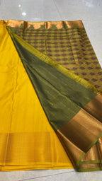 Yellow and green silk saree with blouse - Threads