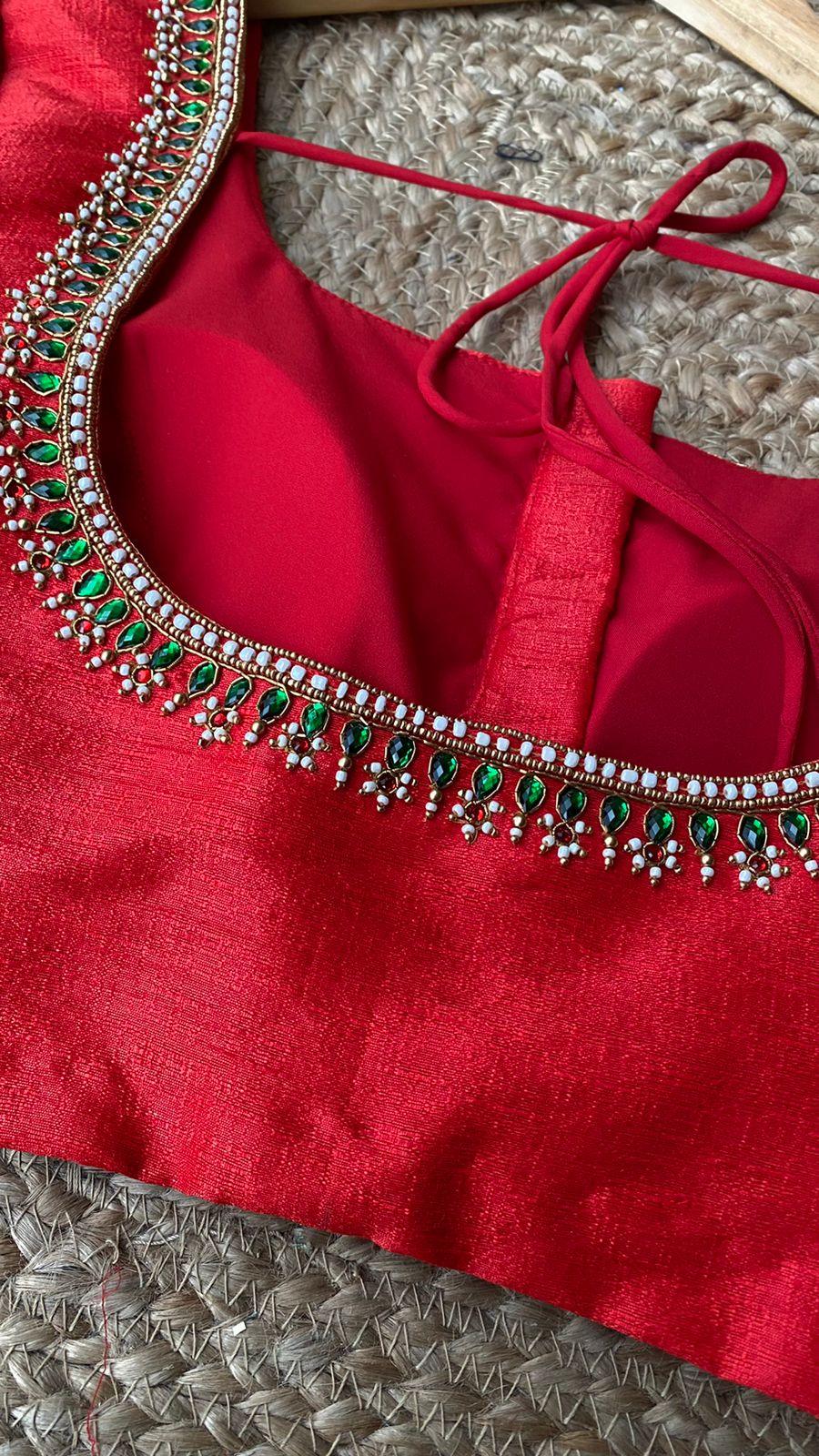 Red silk heavy hand worked blouse - Threads