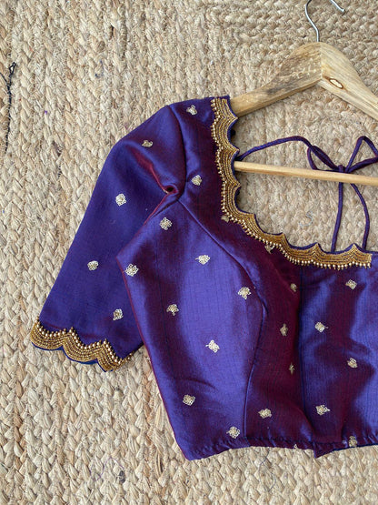 Purple Silk embroidery hand worked blouse - Threads