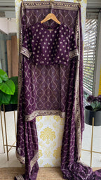 Wine georgette saree with embroidery worked Blouse - Threads