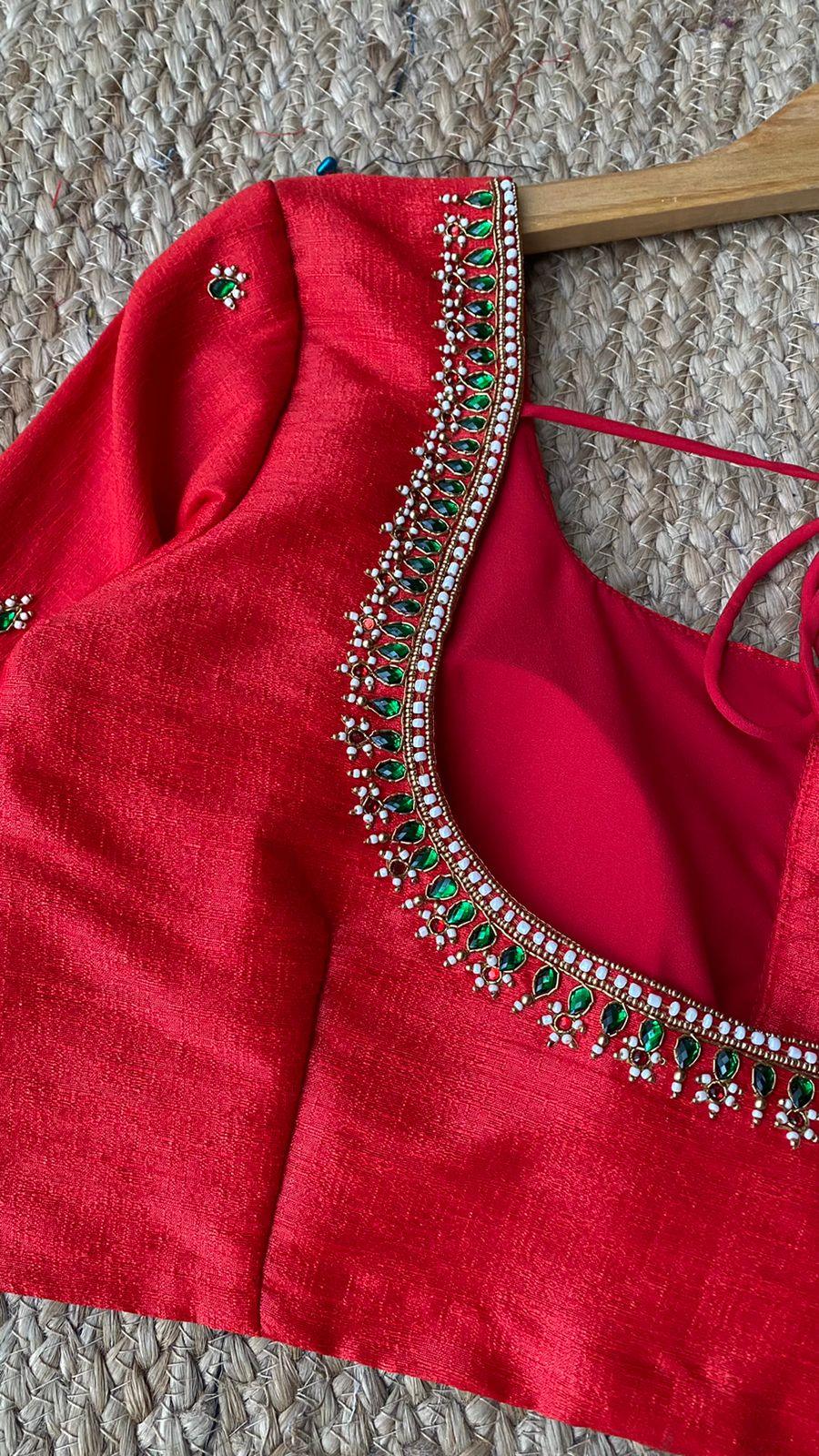 Red silk heavy hand worked blouse - Threads