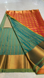 Green and orange silk saree with blouse - Threads