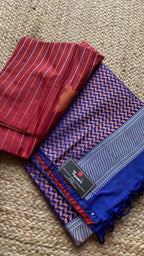 Maroon and Blue Silk saree with blouse - Threads