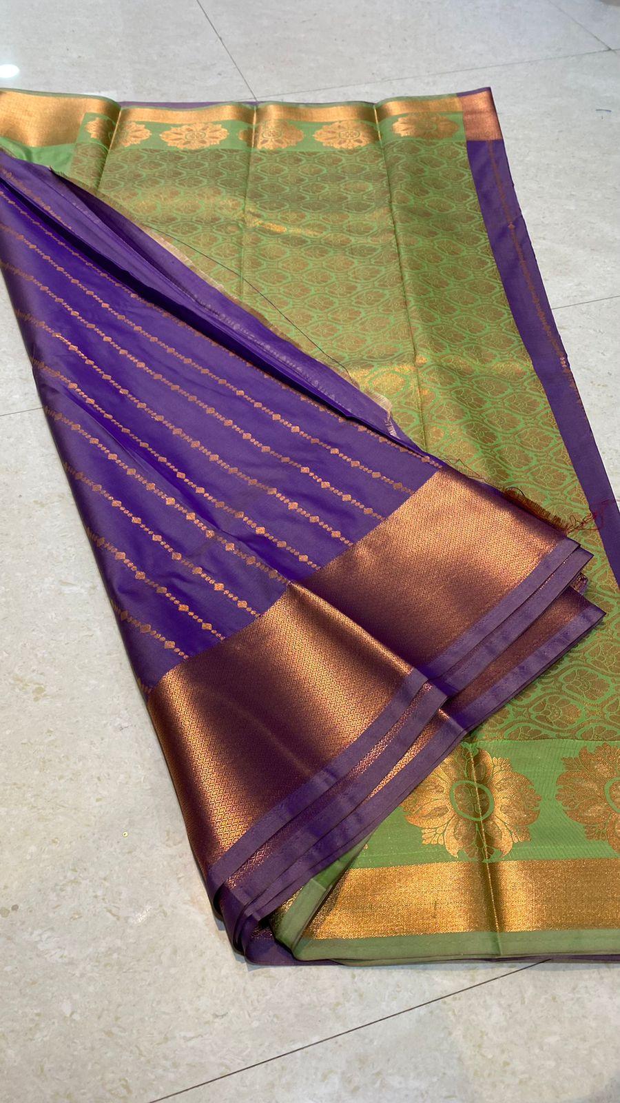 Purple silk saree with blouse - Threads
