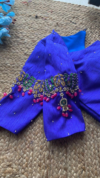 Royal Blue hand embroidery worked blouse - Threads