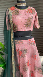 Peach Floral organza embroidery hand worked lehenga - Threads