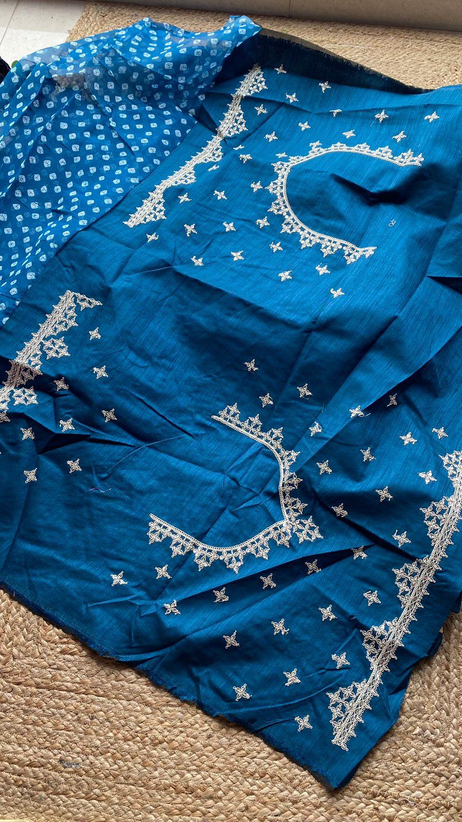 Blue Organza saree with heavy embroidery blouse - Threads