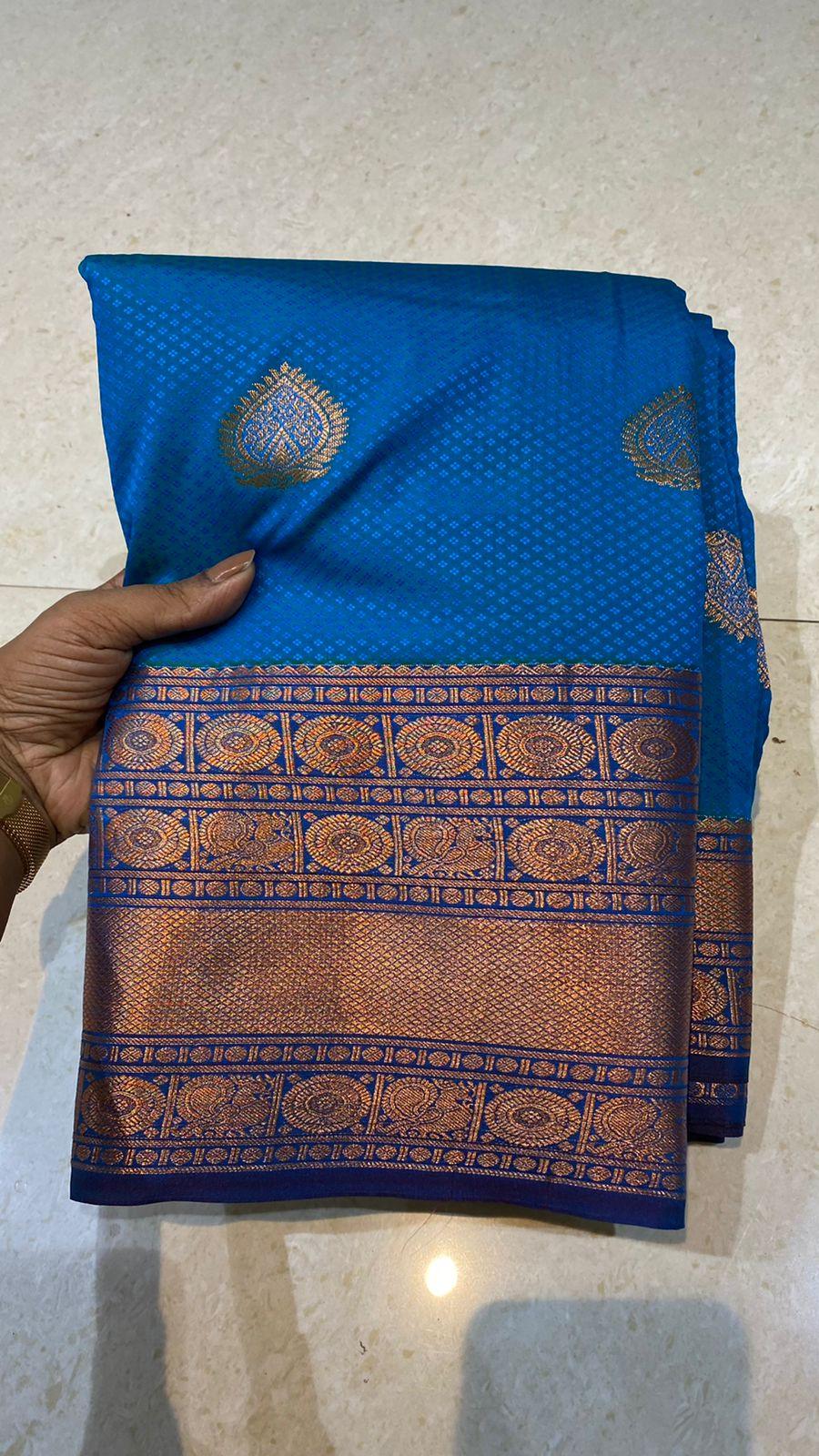 Sea blue silk saree with blouse - Threads