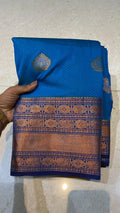 Sea blue silk saree with blouse - Threads