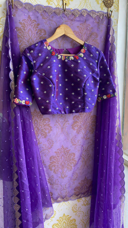 Purple organza saree with hand worked saree - Threads