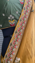 Light orange organza saree with silk embroidery blouse - Threads