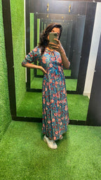 Blue and red Cotton printed kurti top - Threads