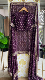 Wine georgette saree with embroidery worked Blouse - Threads